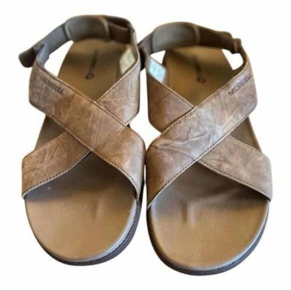 EUC Merrill Around Town Tan Cross-Strap Sandals Size 11 - Picture 1 of 6